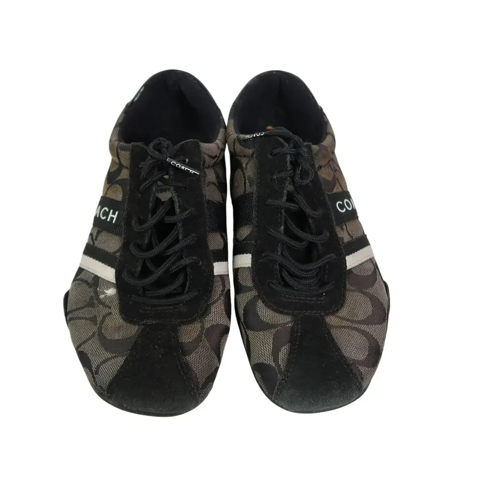 Coach Jane Black Monogram Logo Canvas Lace-Up Sneakers Womens 6